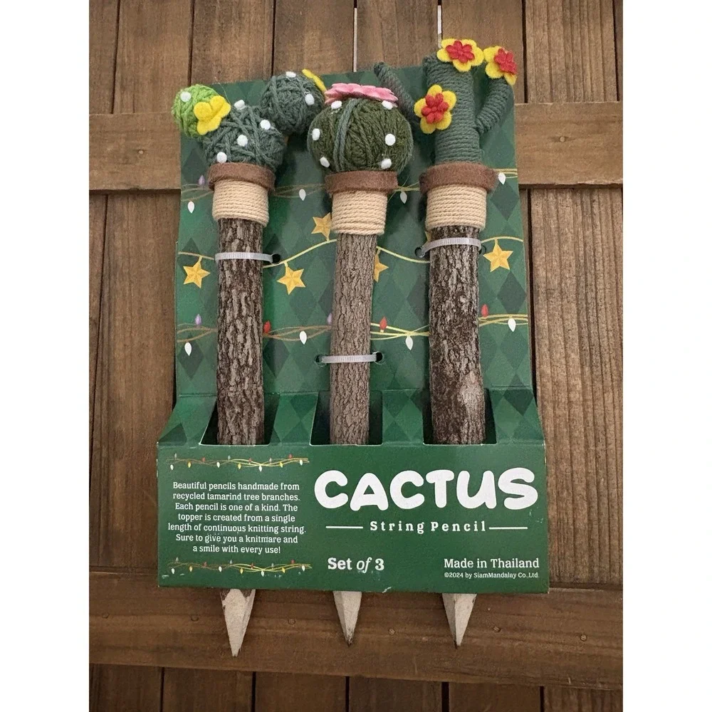 Handmade Cactus String Pencil Set of 3‎ – Eco-Friendly Recycled Wood. New!